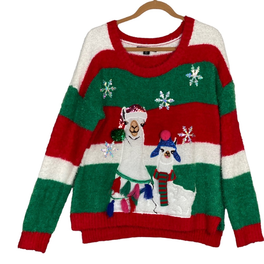 United States Sweaters Holiday Llama Striped Christmas Sweater Size XL